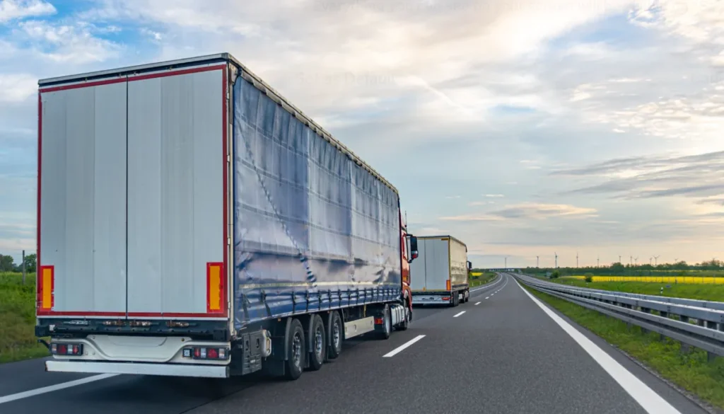 freight truck driving down road
